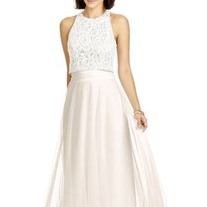 Lace Halter Crop Top and Full-length Tulle Skirt